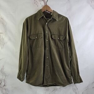 St Johns Bay Shirt Mens Medium Brown Long Sleeve Button Lightweight Bay Twill